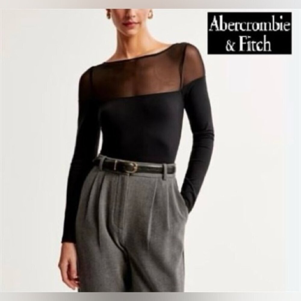 Abercrombie & Fitch - Long sleeve Mesh Bodysuit - Black. Size: XXS. NWT. (1699)